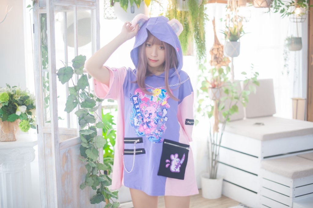 Jillpunk 地雷系 病みかわ 台湾刺青師喃喃コラボ 悪魔の恋人 反対色 熊耳 ゆったり 鎖チェーン付き 半袖 パーカーオリジナル 可愛い おしゃれ ファッション秋葉系萌え ロリータ