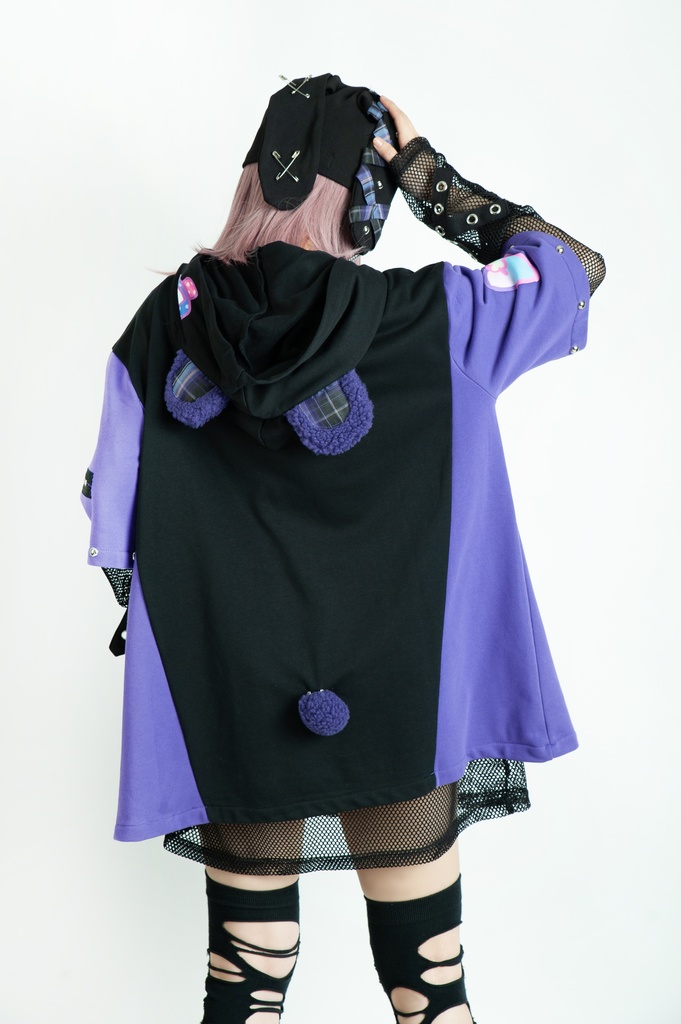 Jillpunk 地雷系 病みかわ 台湾刺青師喃喃コラボ 悪魔の恋人 反対色 熊耳 ゆったり 鎖チェーン付き 半袖 パーカーオリジナル 可愛い おしゃれ ファッション秋葉系萌え ロリータ