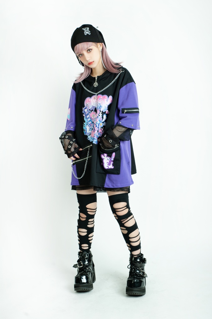 Jillpunk 地雷系 病みかわ 台湾刺青師喃喃コラボ 悪魔の恋人 反対色 熊耳 ゆったり 鎖チェーン付き 半袖 パーカーオリジナル 可愛い おしゃれ ファッション秋葉系萌え ロリータ
