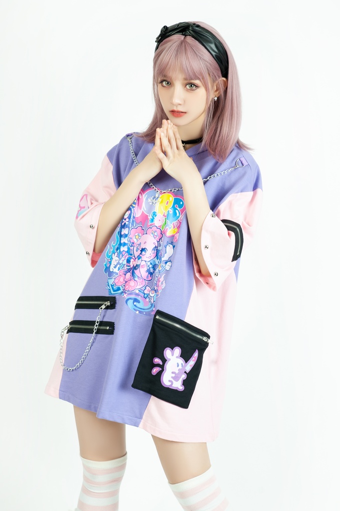 Jillpunk 地雷系 病みかわ 台湾刺青師喃喃コラボ 悪魔の恋人 反対色 熊耳 ゆったり 鎖チェーン付き 半袖 パーカーオリジナル 可愛い おしゃれ ファッション秋葉系萌え ロリータ