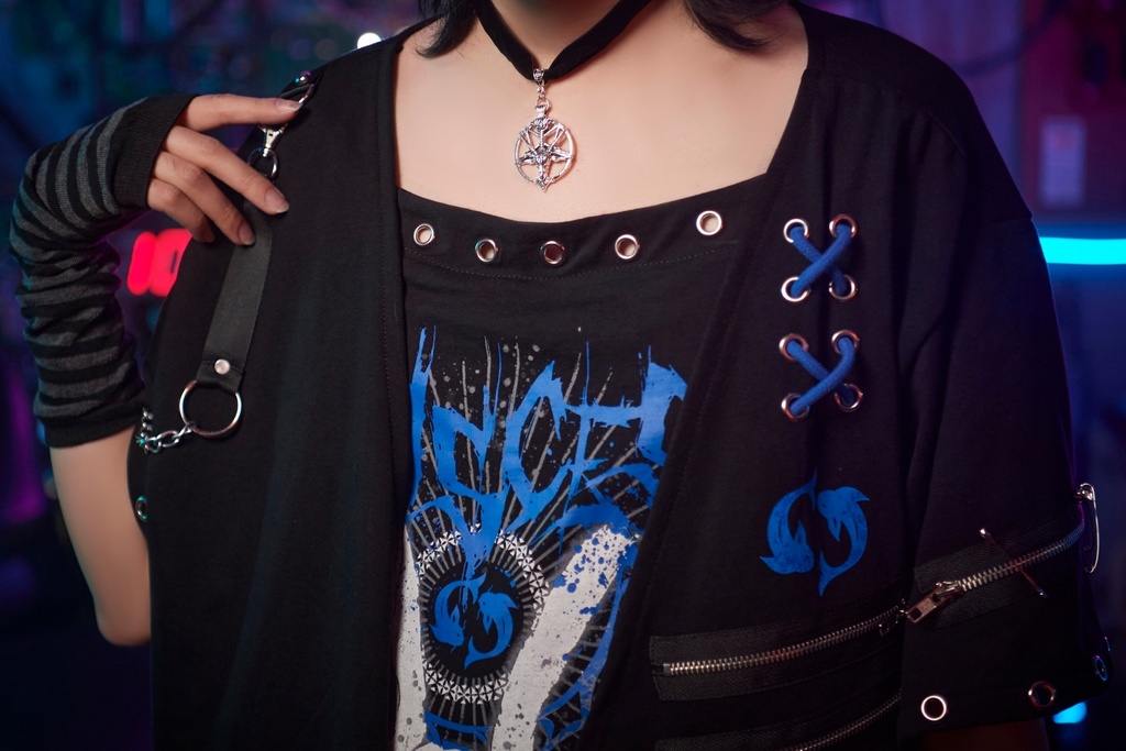 Jillpunkパンクロック エモい 宿命の絆 魚座 重ね着 レースアップ 鎖チェーン 安全ピン付き ゆったり 半袖Tシャツカットソー オリジナル カッコいいメンズ レディー V系 おしゃれ大きいサイズ男女兼用ファッション