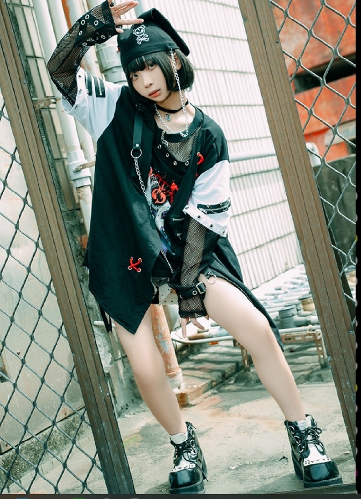 Jillpunkパンクロック エモい 宿命の絆 魚座 重ね着 レースアップ 鎖チェーン 安全ピン付き ゆったり 半袖Tシャツカットソー オリジナル カッコいいメンズ レディー V系 おしゃれ大きいサイズ男女兼用ファッション