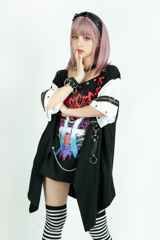 Jillpunkパンクロック エモい 宿命の絆 魚座 重ね着 レースアップ 鎖チェーン 安全ピン付き ゆったり 半袖Tシャツカットソー オリジナル カッコいいメンズ レディー V系 おしゃれ大きいサイズ男女兼用ファッション