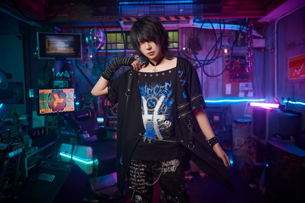 Jillpunkパンクロック エモい 宿命の絆 魚座 重ね着 レースアップ 鎖チェーン 安全ピン付き ゆったり 半袖Tシャツカットソー オリジナル カッコいいメンズ レディー V系 おしゃれ大きいサイズ男女兼用ファッション