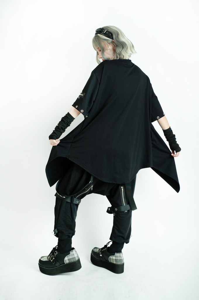 Jillpunkパンクロック エモい 宿命の絆 魚座 重ね着 レースアップ 鎖チェーン 安全ピン付き ゆったり 半袖Tシャツカットソー オリジナル カッコいいメンズ レディー V系 おしゃれ大きいサイズ男女兼用ファッション