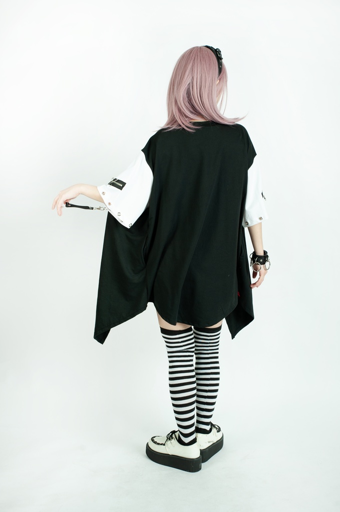 Jillpunkパンクロック エモい 宿命の絆 魚座 重ね着 レースアップ 鎖チェーン 安全ピン付き ゆったり 半袖Tシャツカットソー オリジナル カッコいいメンズ レディー V系 おしゃれ大きいサイズ男女兼用ファッション