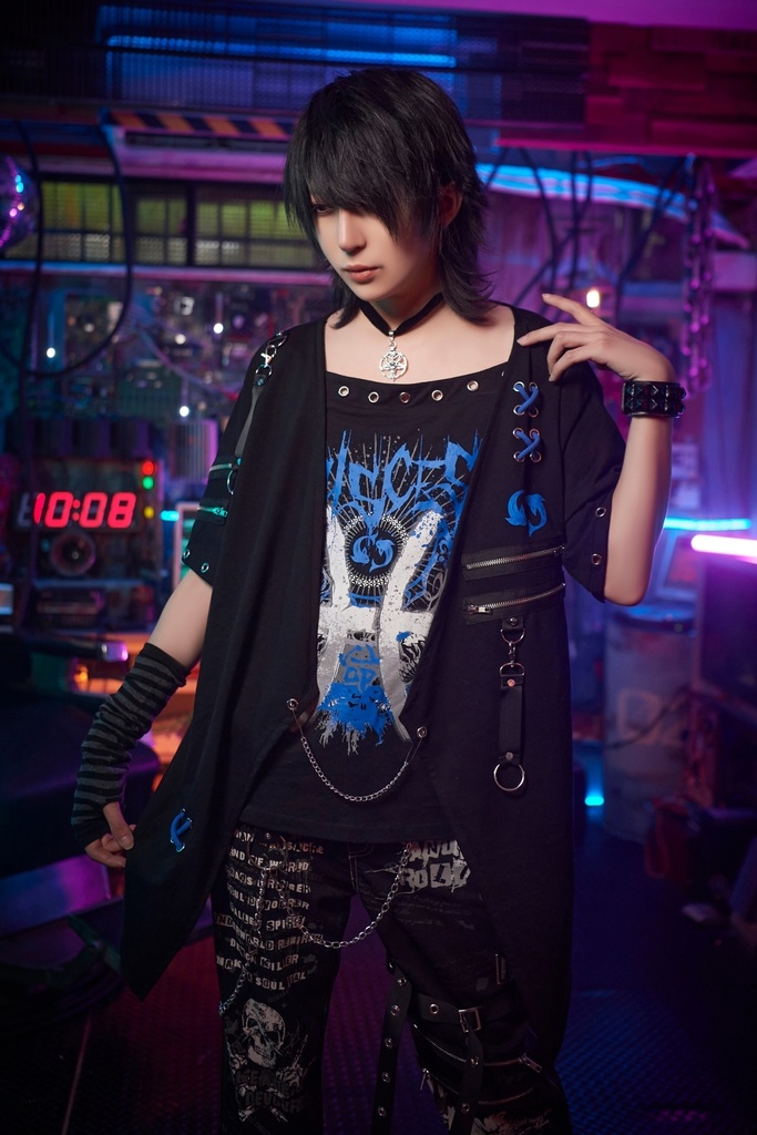 Jillpunkパンクロック エモい 宿命の絆 魚座 重ね着 レースアップ 鎖チェーン 安全ピン付き ゆったり 半袖Tシャツカットソー オリジナル カッコいいメンズ レディー V系 おしゃれ大きいサイズ男女兼用ファッション