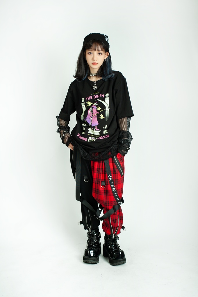 Jillpunk台湾画師三目道具屋コラボ クール系 パンクロック ダーク タロット死神 ペスト医師 ゆったり 半袖 Tシャツ 男女兼用 レディース メンズ かっこいい オリジナル おしゃれ