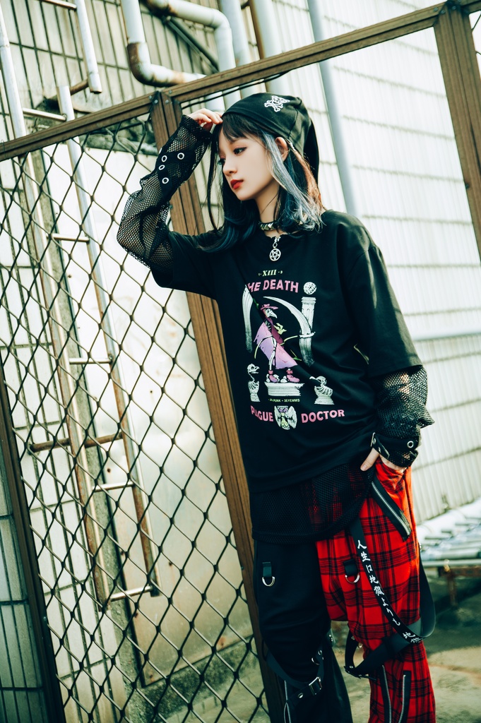 Jillpunk台湾画師三目道具屋コラボ クール系 パンクロック ダーク タロット死神 ペスト医師 ゆったり 半袖 Tシャツ 男女兼用 レディース メンズ かっこいい オリジナル おしゃれ