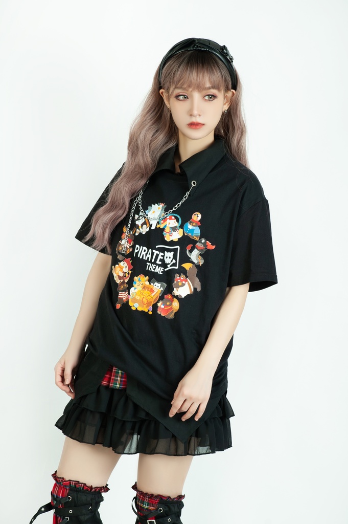 Jillpunk芝麻コラボアニメ 可愛い お宅 ニ次コン エジプト神話ベビー家族チーム マスコットモチーフプリント Oversizeオーバーサイズ 半袖 Tシャツ オリジナル メンズ レディーズ おしゃれ 男女兼用 ファッション 秋葉系