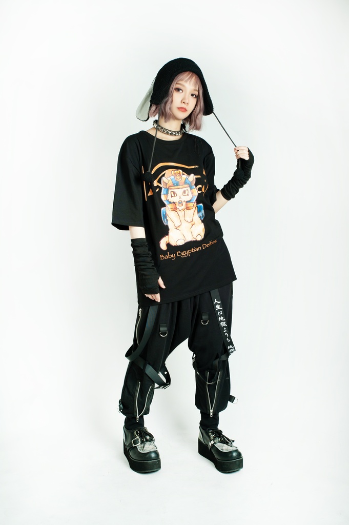 Jillpunk芝麻コラボアニメ 可愛い お宅 ニ次コン エジプト神話ベビー家族チーム マスコットモチーフプリント Oversizeオーバーサイズ 半袖 Tシャツ オリジナル メンズ レディーズ おしゃれ 男女兼用 ファッション 秋葉系