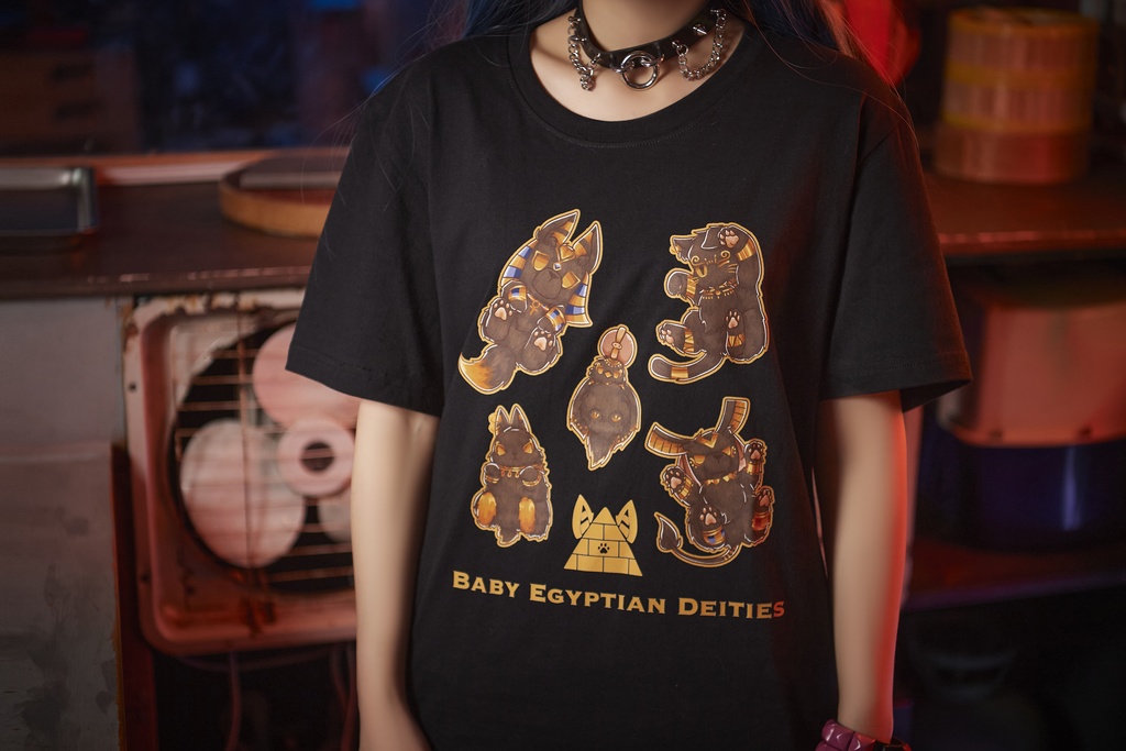 Jillpunk芝麻コラボアニメ 可愛い お宅 ニ次コン エジプト神話ベビー家族チーム マスコットモチーフプリント Oversizeオーバーサイズ 半袖 Tシャツ オリジナル メンズ レディーズ おしゃれ 男女兼用 ファッション 秋葉系