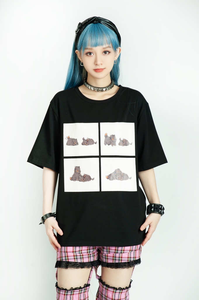 Jillpunk芝麻コラボアニメ 可愛い お宅 ニ次コン エジプト神話ベビー家族チーム マスコットモチーフプリント Oversizeオーバーサイズ 半袖 Tシャツ オリジナル メンズ レディーズ おしゃれ 男女兼用 ファッション 秋葉系