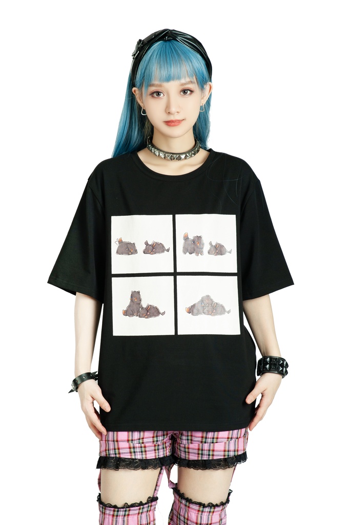 Jillpunk芝麻コラボアニメ 可愛い お宅 ニ次コン エジプト神話ベビー家族チーム マスコットモチーフプリント Oversizeオーバーサイズ 半袖 Tシャツ オリジナル メンズ レディーズ おしゃれ 男女兼用 ファッション 秋葉系