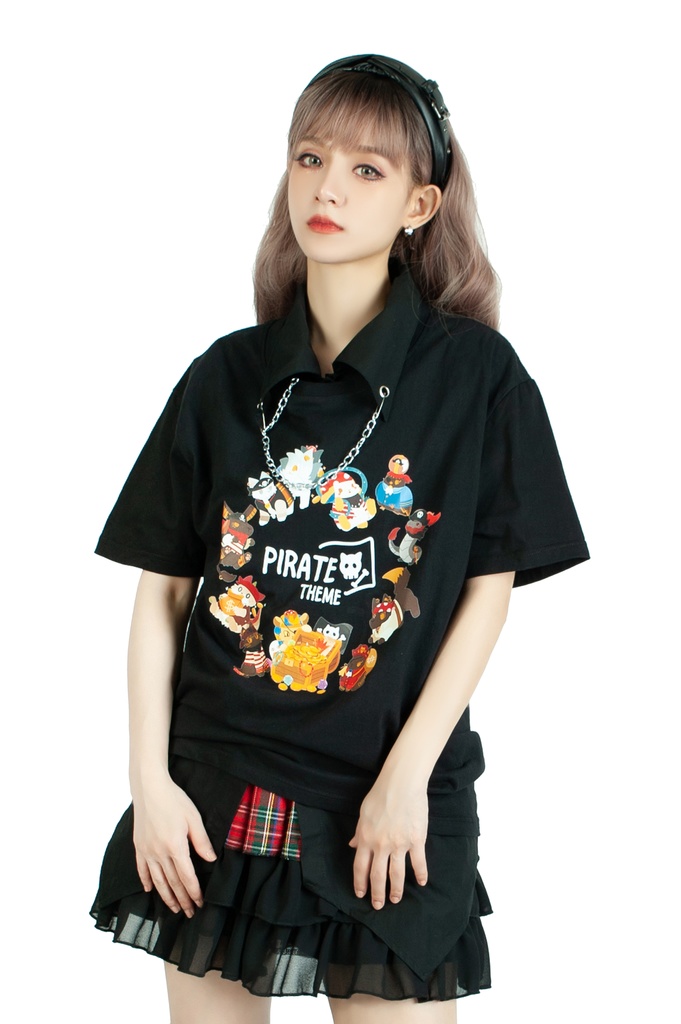 Jillpunk芝麻コラボアニメ 可愛い お宅 ニ次コン エジプト神話ベビー家族チーム マスコットモチーフプリント Oversizeオーバーサイズ 半袖 Tシャツ オリジナル メンズ レディーズ おしゃれ 男女兼用 ファッション 秋葉系