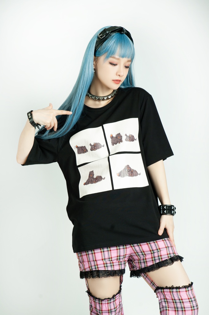 Jillpunk芝麻コラボアニメ 可愛い お宅 ニ次コン エジプト神話ベビー家族チーム マスコットモチーフプリント Oversizeオーバーサイズ 半袖 Tシャツ オリジナル メンズ レディーズ おしゃれ 男女兼用 ファッション 秋葉系