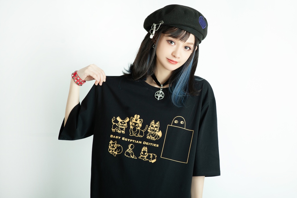 Jillpunk芝麻コラボアニメ 可愛い お宅 ニ次コン エジプト神話ベビー家族チーム マスコットモチーフプリント Oversizeオーバーサイズ 半袖 Tシャツ オリジナル メンズ レディーズ おしゃれ 男女兼用 ファッション 秋葉系