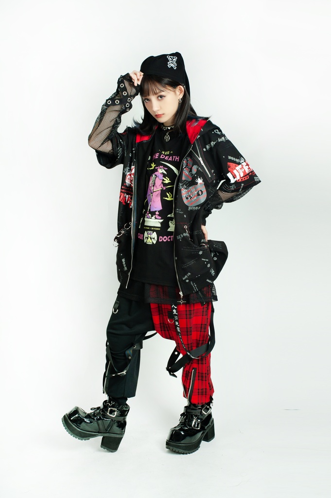 Jillpunk エモパンク 王道パンク 野良猫 鉄の輪 しっぽ付き ゆったり 猫耳 半袖パーカー フード付きジャケット かわいい 猫系 オリジナル おしゃれ男女兼用ファッション メンズ レディース