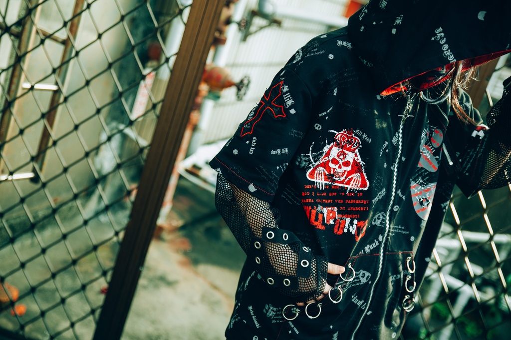 Jillpunk エモパンク 王道パンク 野良猫 鉄の輪 しっぽ付き ゆったり 猫耳 半袖パーカー フード付きジャケット かわいい 猫系 オリジナル おしゃれ男女兼用ファッション メンズ レディース