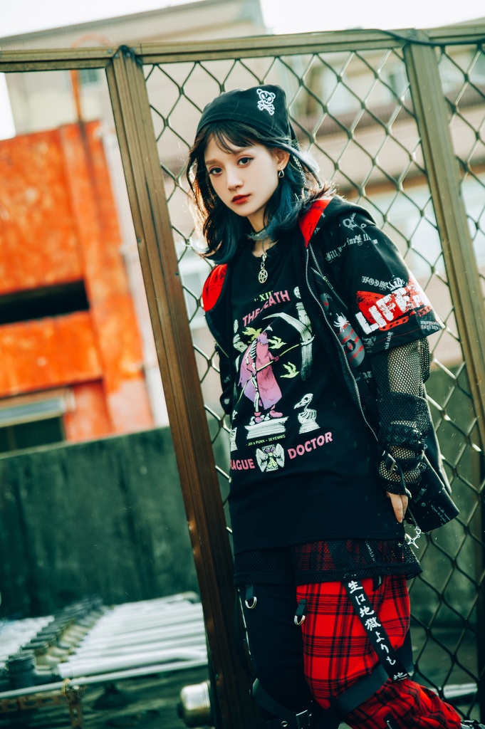 Jillpunk エモパンク 王道パンク 野良猫 鉄の輪 しっぽ付き ゆったり 猫耳 半袖パーカー フード付きジャケット かわいい 猫系 オリジナル おしゃれ男女兼用ファッション メンズ レディース