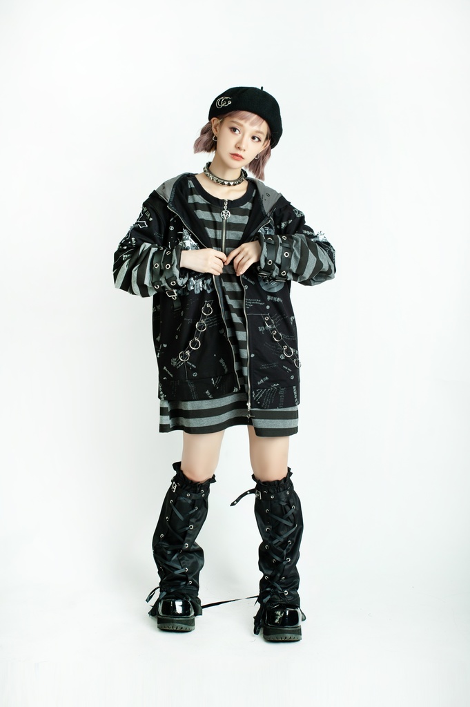 Jillpunk エモパンク 王道パンク 野良猫 鉄の輪 しっぽ付き ゆったり 猫耳 半袖パーカー フード付きジャケット かわいい 猫系 オリジナル おしゃれ男女兼用ファッション メンズ レディース