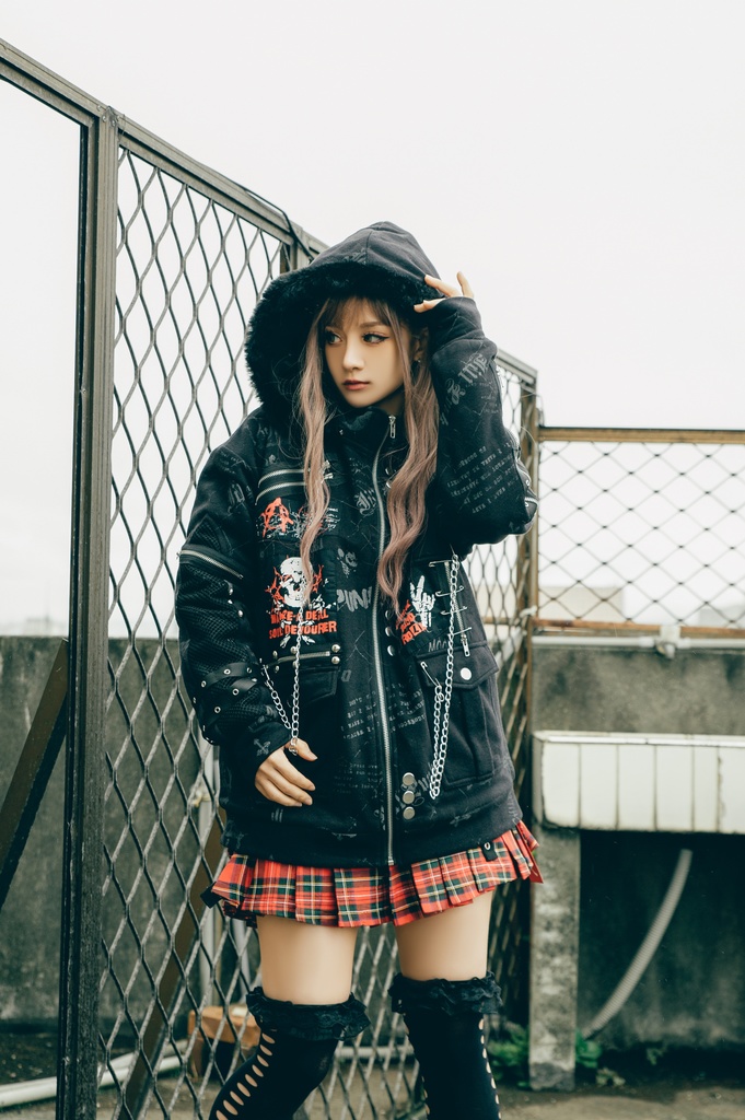 Jillpunk パンクロック バンギャ 兄系ファッション 魂の契約 ヴィンテージプリント 裏起毛 パーカーコート フェイクファー付きフード取り外し可 ジャケット 防寒 オリジナル おしゃれ男女兼用 カッコいい