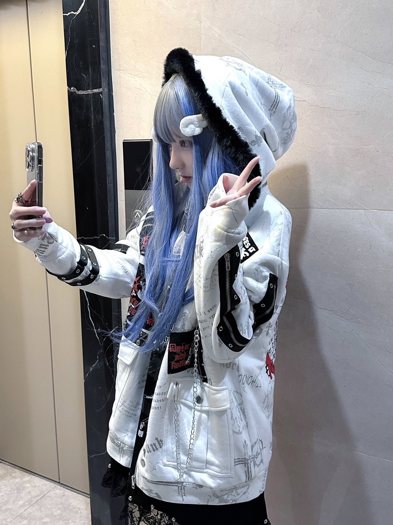 Jillpunk パンクロック バンギャ 兄系ファッション 魂の契約 ヴィンテージプリント 裏起毛 パーカーコート フェイクファー付きフード取り外し可 ジャケット 防寒 オリジナル おしゃれ男女兼用 カッコいい