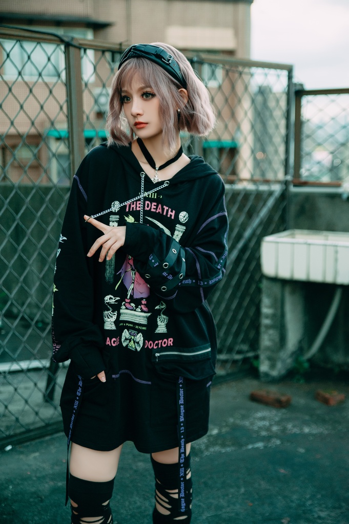 Jillpunk台湾画師三目道具屋コラボ クール系 パンクロック ダーク タロット死神 ペスト医師 ゆったり 長袖 パーカー男女兼用 レディース メンズ かっこいい オリジナル おしゃれ