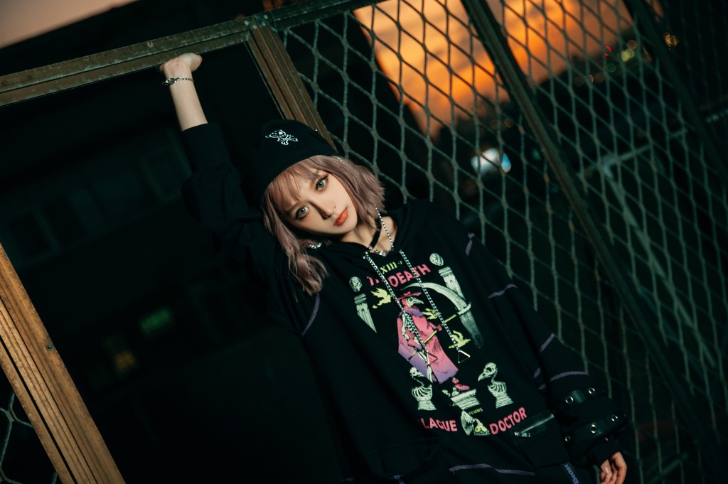 Jillpunk台湾画師三目道具屋コラボ クール系 パンクロック ダーク タロット死神 ペスト医師 ゆったり 長袖 パーカー男女兼用 レディース メンズ かっこいい オリジナル おしゃれ