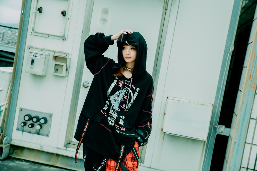 Jillpunk台湾画師三目道具屋コラボ クール系 パンクロック ダーク タロット死神 ペスト医師 ゆったり 長袖 パーカー男女兼用 レディース メンズ かっこいい オリジナル おしゃれ