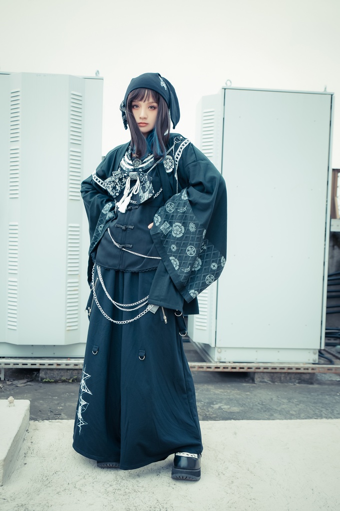 Jillpunk 和風モード 和柄 戦国武将物語 第六天魔王 織田信長 武将譚 漢字書道 鎖チェーン付き 振袖現代羽織 和装ジャケット オリジナル メンズ レディー V系 カッコいい おしゃれ 男女兼用ファッション