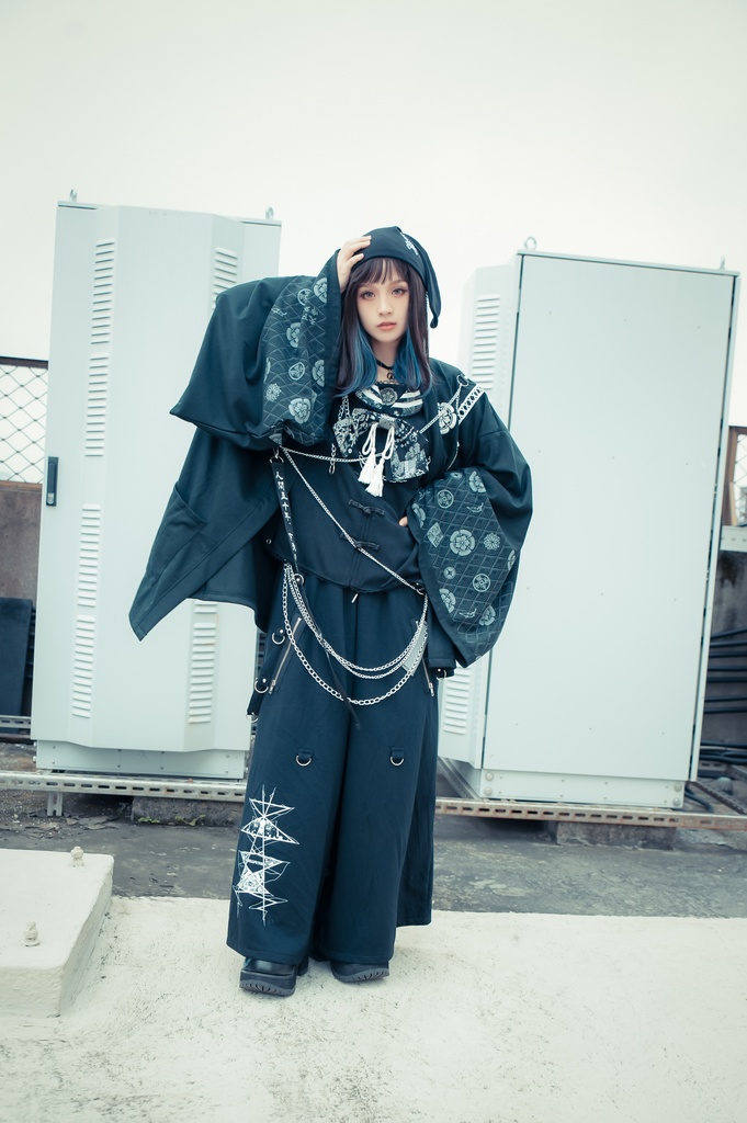 Jillpunk 和風モード 和柄 戦国武将物語 第六天魔王 織田信長 武将譚 漢字書道 鎖チェーン付き 振袖現代羽織 和装ジャケット オリジナル メンズ レディー V系 カッコいい おしゃれ 男女兼用ファッション