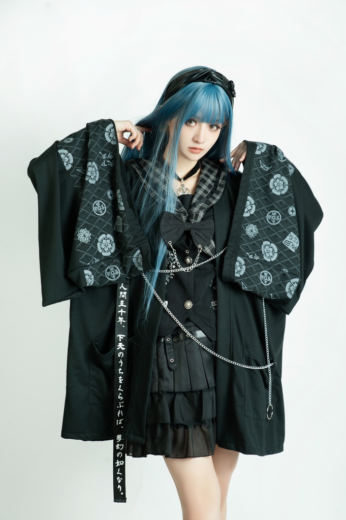 Jillpunk 和風モード 和柄 戦国武将物語 第六天魔王 織田信長 武将譚 漢字書道 鎖チェーン付き 振袖現代羽織 和装ジャケット オリジナル メンズ レディー V系 カッコいい おしゃれ 男女兼用ファッション