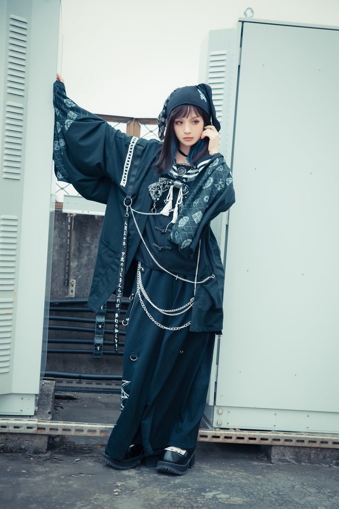 Jillpunk 和風モード 和柄 戦国武将物語 第六天魔王 織田信長 武将譚 漢字書道 鎖チェーン付き 振袖現代羽織 和装ジャケット オリジナル メンズ レディー V系 カッコいい おしゃれ 男女兼用ファッション