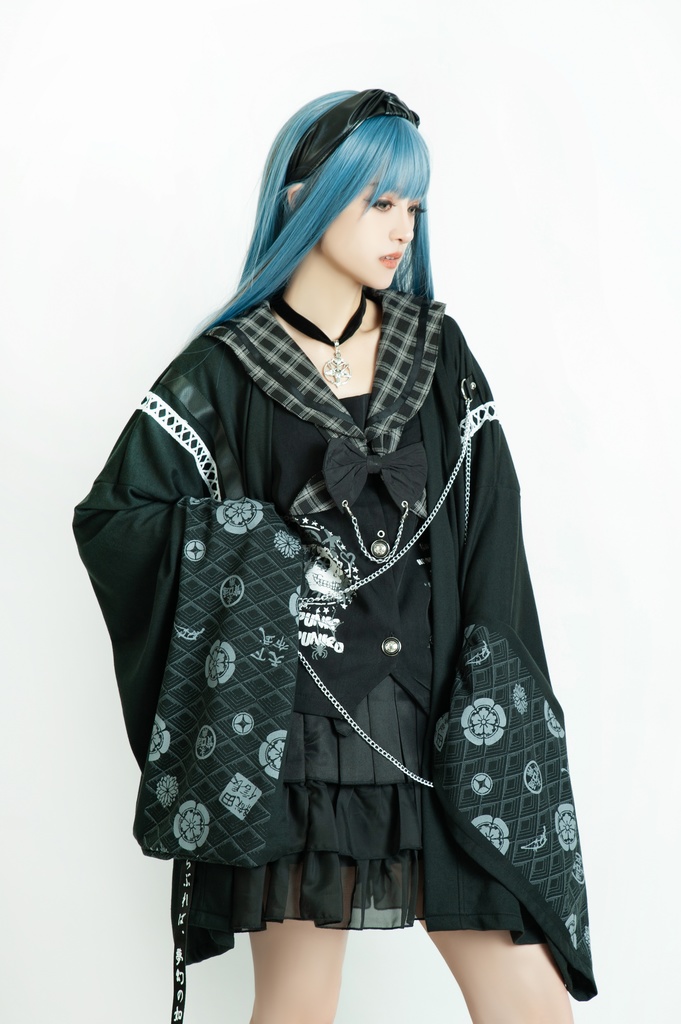 Jillpunk 和風モード 和柄 戦国武将物語 第六天魔王 織田信長 武将譚 漢字書道 鎖チェーン付き 振袖現代羽織 和装ジャケット オリジナル メンズ レディー V系 カッコいい おしゃれ 男女兼用ファッション