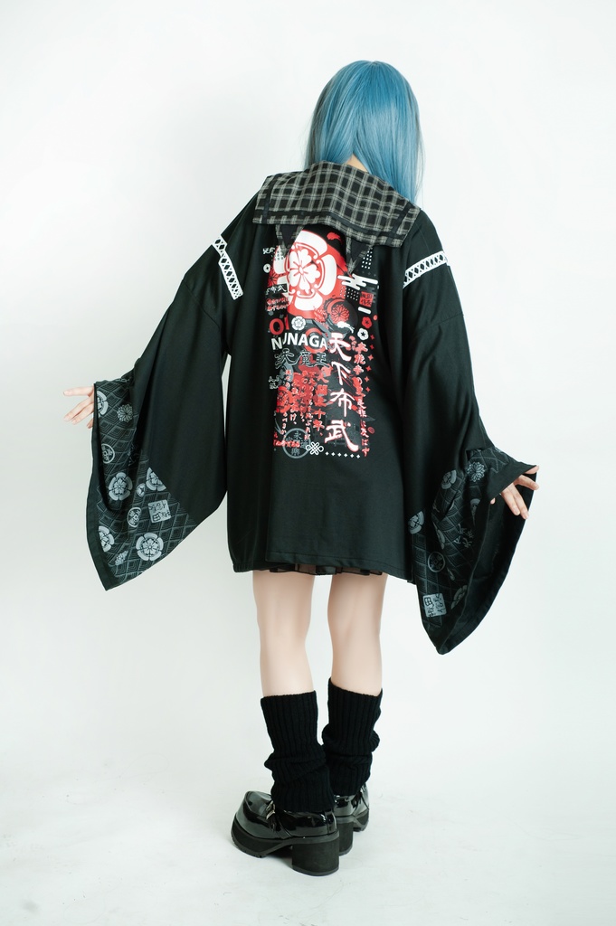 Jillpunk 和風モード 和柄 戦国武将物語 第六天魔王 織田信長 武将譚 漢字書道 鎖チェーン付き 振袖現代羽織 和装ジャケット オリジナル メンズ レディー V系 カッコいい おしゃれ 男女兼用ファッション