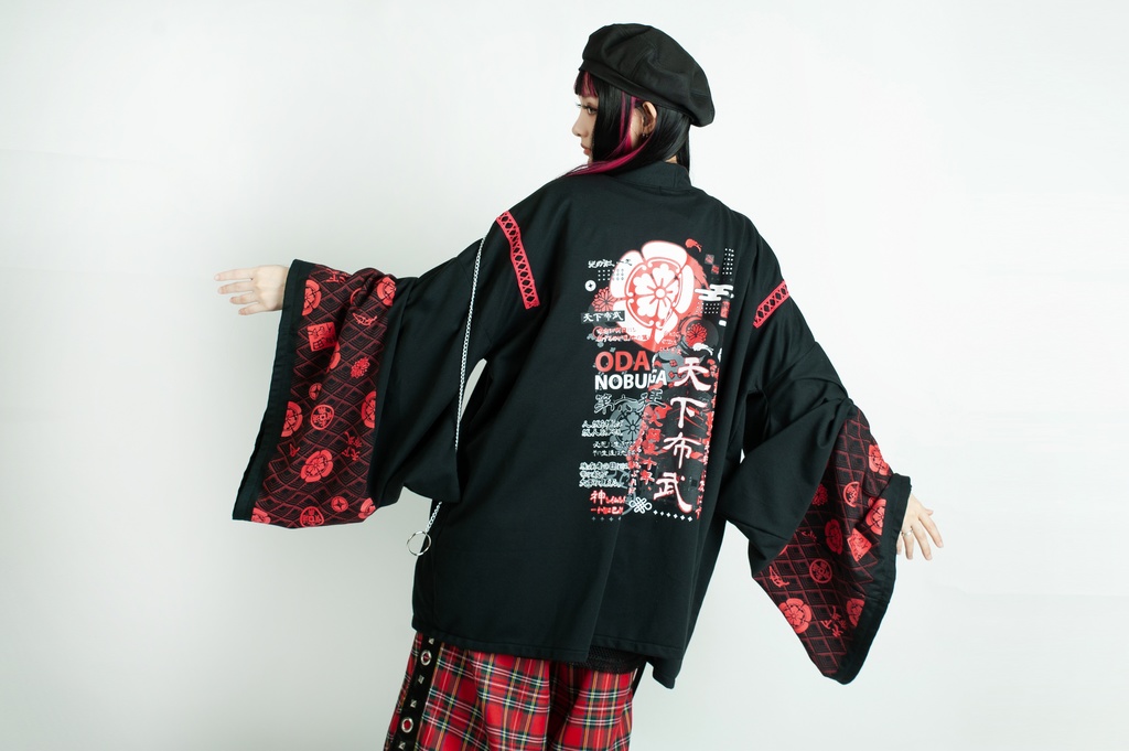 Jillpunk 和風モード 和柄 戦国武将物語 第六天魔王 織田信長 武将譚 漢字書道 鎖チェーン付き 振袖現代羽織 和装ジャケット オリジナル メンズ レディー V系 カッコいい おしゃれ 男女兼用ファッション