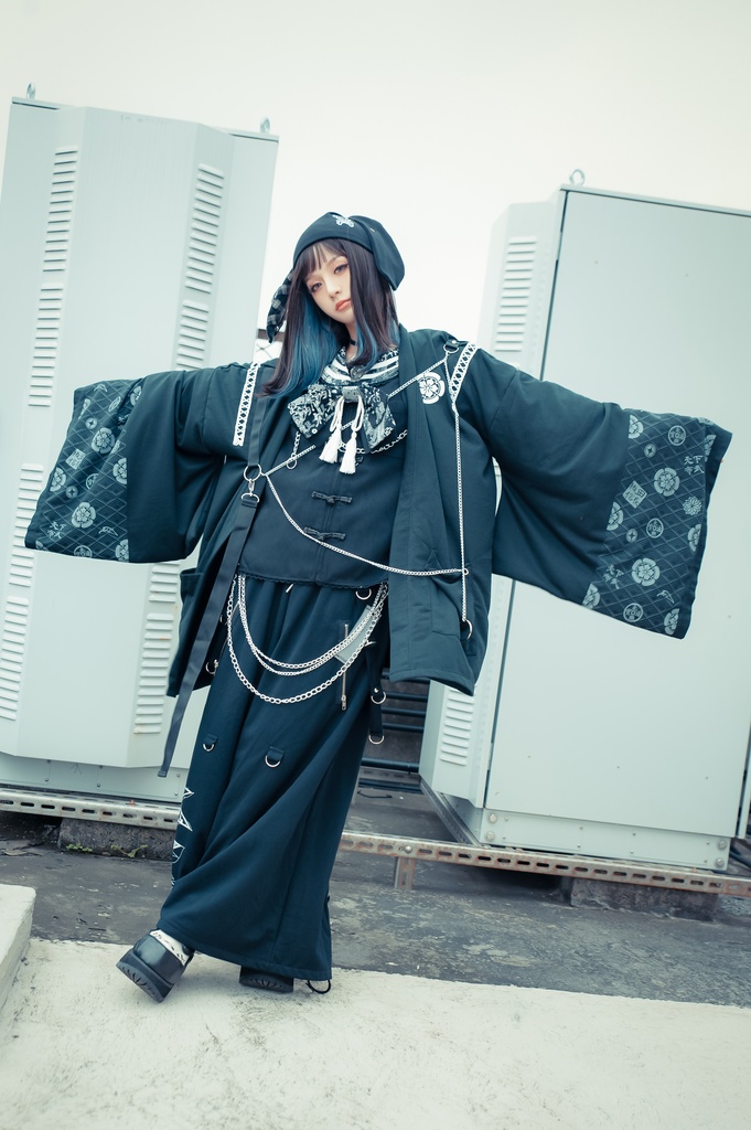 Jillpunk 和風モード 和柄 戦国武将物語 第六天魔王 織田信長 武将譚 漢字書道 鎖チェーン付き 振袖現代羽織 和装ジャケット オリジナル メンズ レディー V系 カッコいい おしゃれ 男女兼用ファッション