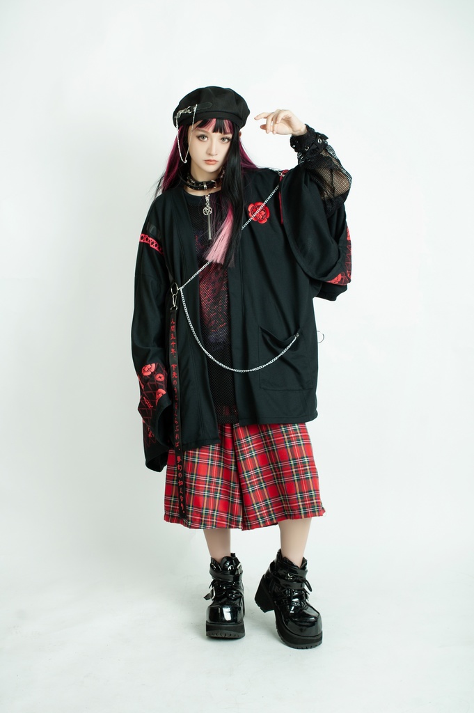 Jillpunk 和風モード 和柄 戦国武将物語 第六天魔王 織田信長 武将譚 漢字書道 鎖チェーン付き 振袖現代羽織 和装ジャケット オリジナル メンズ レディー V系 カッコいい おしゃれ 男女兼用ファッション