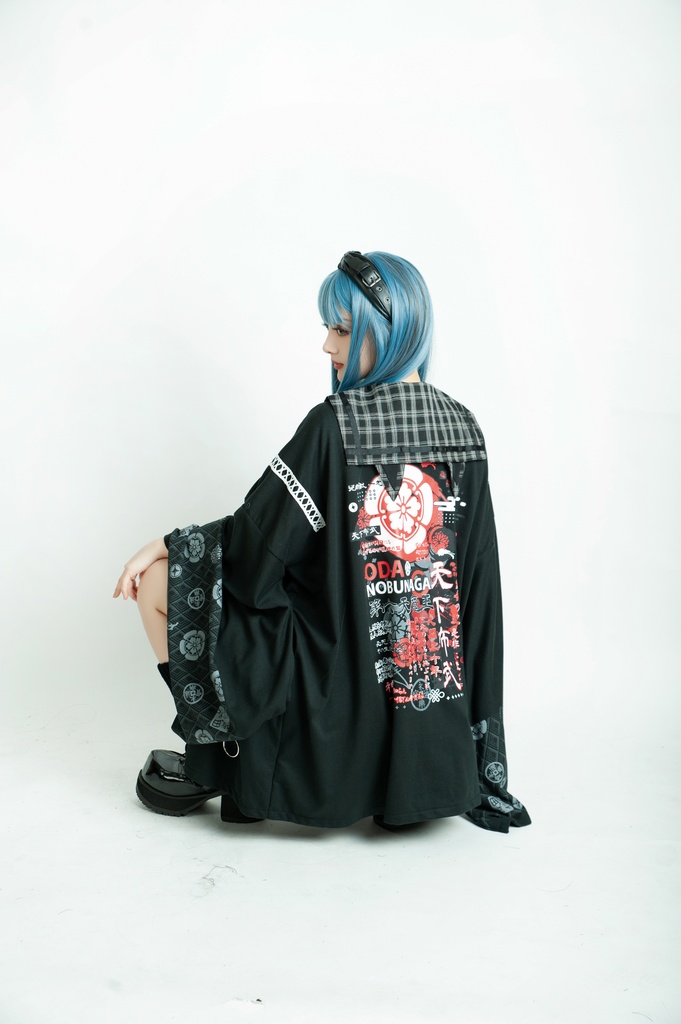 Jillpunk 和風モード 和柄 戦国武将物語 第六天魔王 織田信長 武将譚 漢字書道 鎖チェーン付き 振袖現代羽織 和装ジャケット オリジナル メンズ レディー V系 カッコいい おしゃれ 男女兼用ファッション