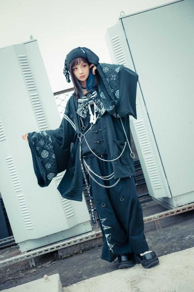 Jillpunk 和風モード 和柄 戦国武将物語 第六天魔王 織田信長 武将譚 漢字書道 鎖チェーン付き 振袖現代羽織 和装ジャケット オリジナル メンズ レディー V系 カッコいい おしゃれ 男女兼用ファッション