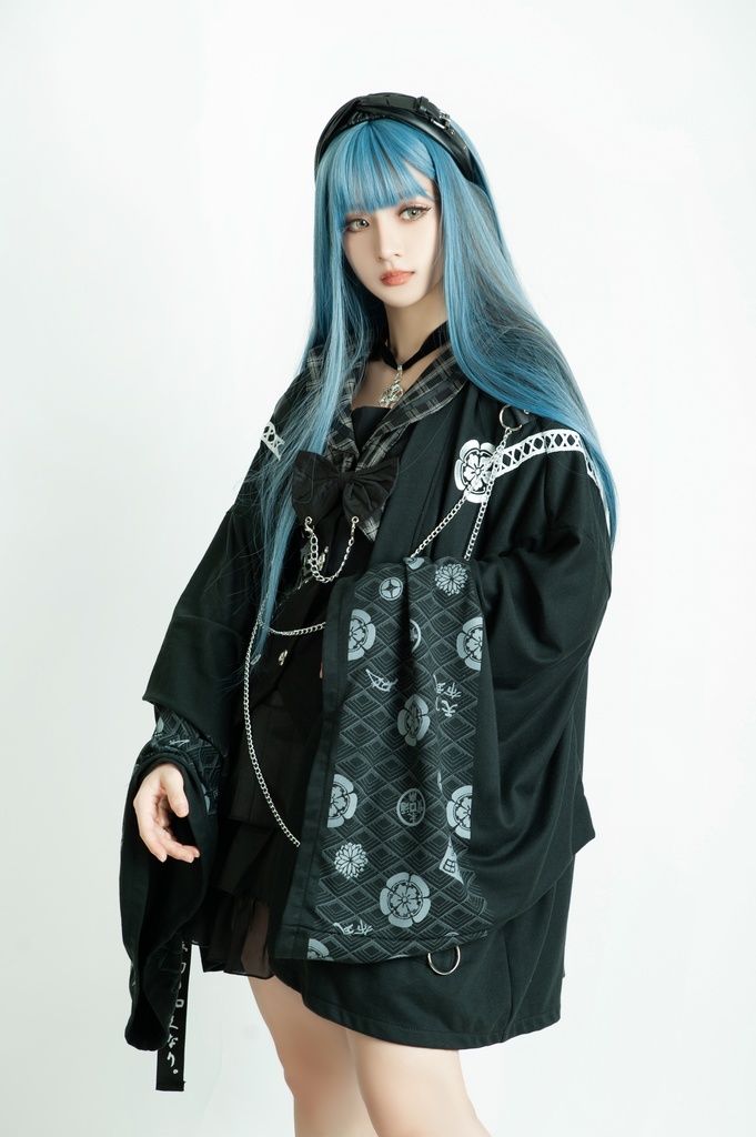 Jillpunk 和風モード 和柄 戦国武将物語 第六天魔王 織田信長 武将譚 漢字書道 鎖チェーン付き 振袖現代羽織 和装ジャケット オリジナル メンズ レディー V系 カッコいい おしゃれ 男女兼用ファッション