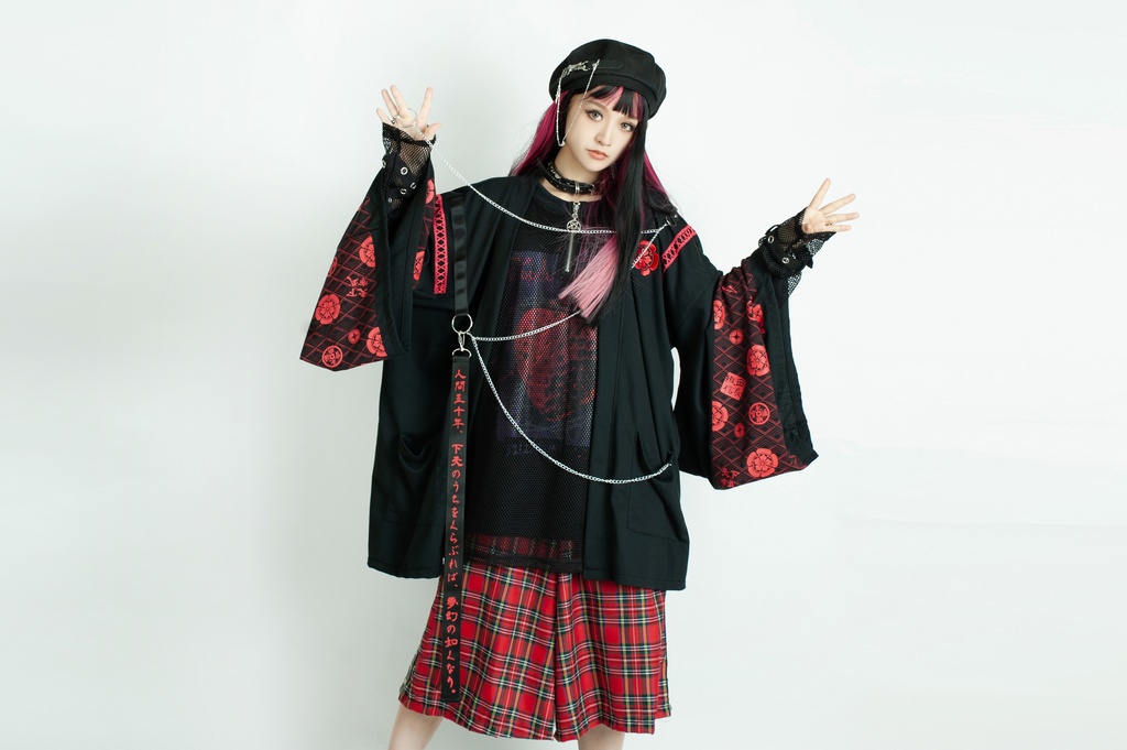 Jillpunk 和風モード 和柄 戦国武将物語 第六天魔王 織田信長 武将譚 漢字書道 鎖チェーン付き 振袖現代羽織 和装ジャケット オリジナル メンズ レディー V系 カッコいい おしゃれ 男女兼用ファッション