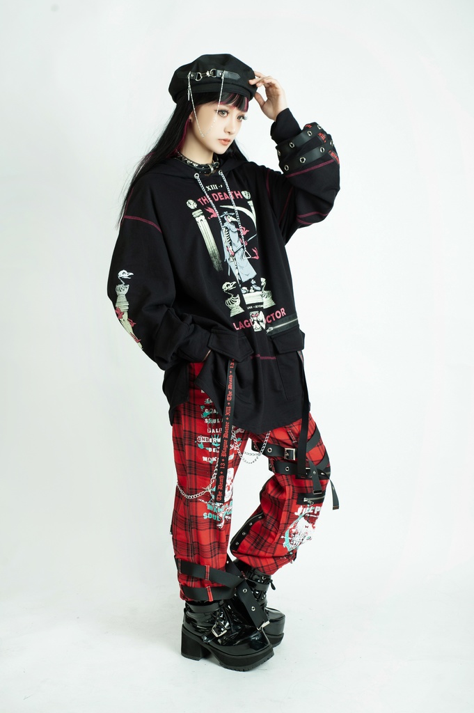 Jillpunk パンクロック エモパンク バンギャ 兄系ファッション デスメタルスピリッツ タータンチェック柄 ベルト 鎖チェーン付き ボトムス パンツ ロング丈 オリジナルスタイル メンズ レディーズ V系 おしゃれ男女兼用カッコいい