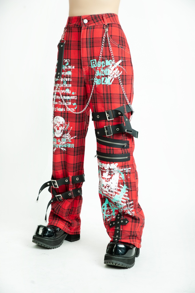 Jillpunk パンクロック エモパンク バンギャ 兄系ファッション デスメタルスピリッツ タータンチェック柄 ベルト 鎖チェーン付き ボトムス パンツ ロング丈 オリジナルスタイル メンズ レディーズ V系 おしゃれ男女兼用カッコいい