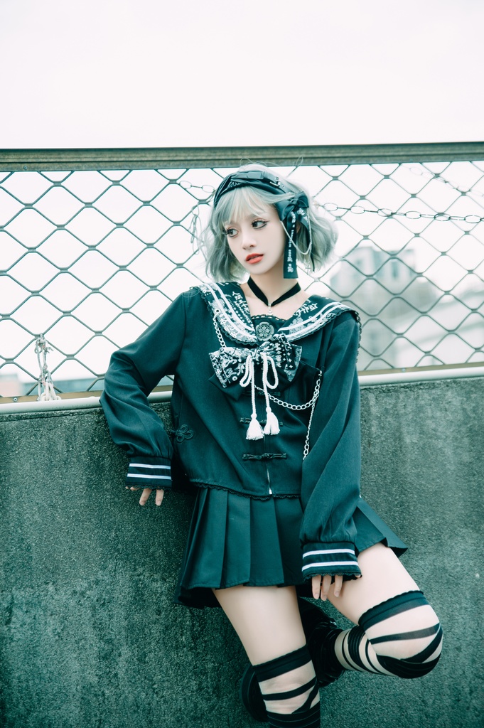 Jillpunk 和風モード 和柄 戦国武将物語 第六天魔王 織田信長 武将譚 中華風 チャイナボタン タッセル蝶ネクタイ付き 長袖 制服 セーラー服 オリジナル メンズ レディー V系 カッコいい おしゃれ 男女兼用ファッション