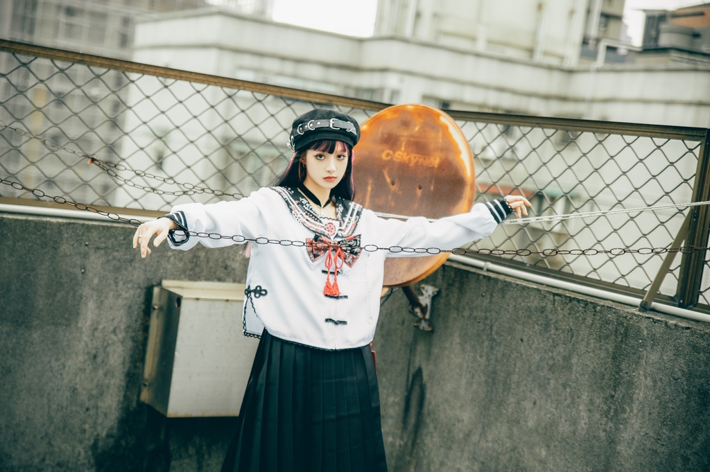 Jillpunk 和風モード 和柄 戦国武将物語 第六天魔王 織田信長 武将譚 中華風 チャイナボタン タッセル蝶ネクタイ付き 長袖 制服 セーラー服 オリジナル メンズ レディー V系 カッコいい おしゃれ 男女兼用ファッション