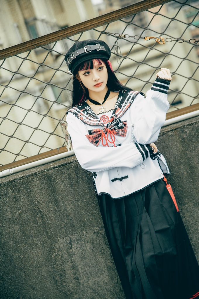 Jillpunk 和風モード 和柄 戦国武将物語 第六天魔王 織田信長 武将譚 中華風 チャイナボタン タッセル蝶ネクタイ付き 長袖 制服 セーラー服 オリジナル メンズ レディー V系 カッコいい おしゃれ 男女兼用ファッション