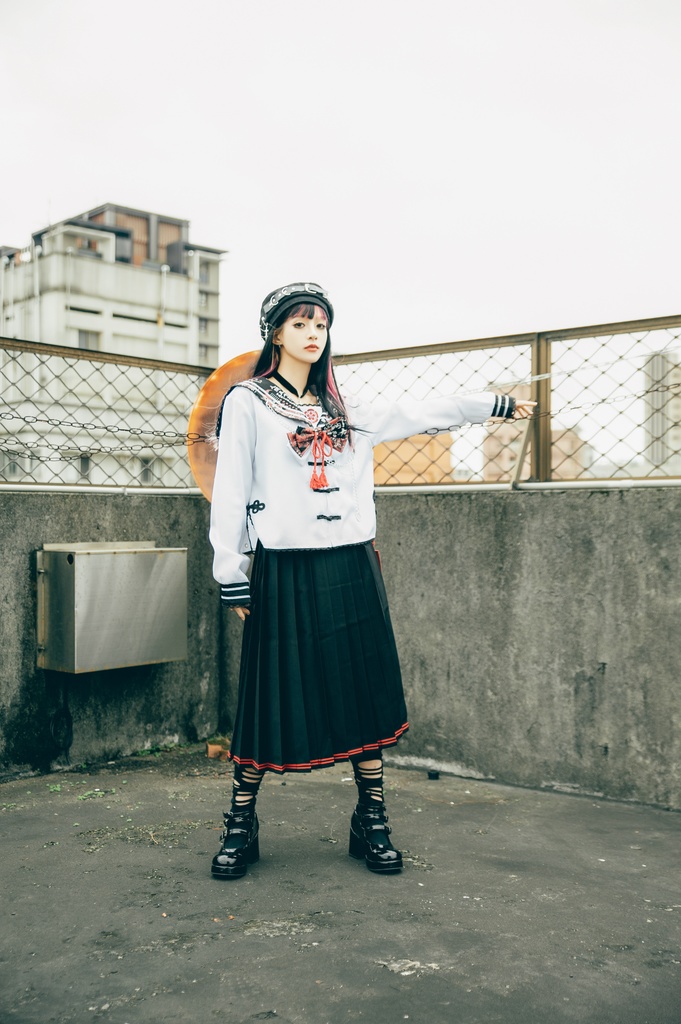 Jillpunk 和風モード 和柄 戦国武将物語 第六天魔王 織田信長 武将譚 中華風 チャイナボタン タッセル蝶ネクタイ付き 長袖 制服 セーラー服 オリジナル メンズ レディー V系 カッコいい おしゃれ 男女兼用ファッション