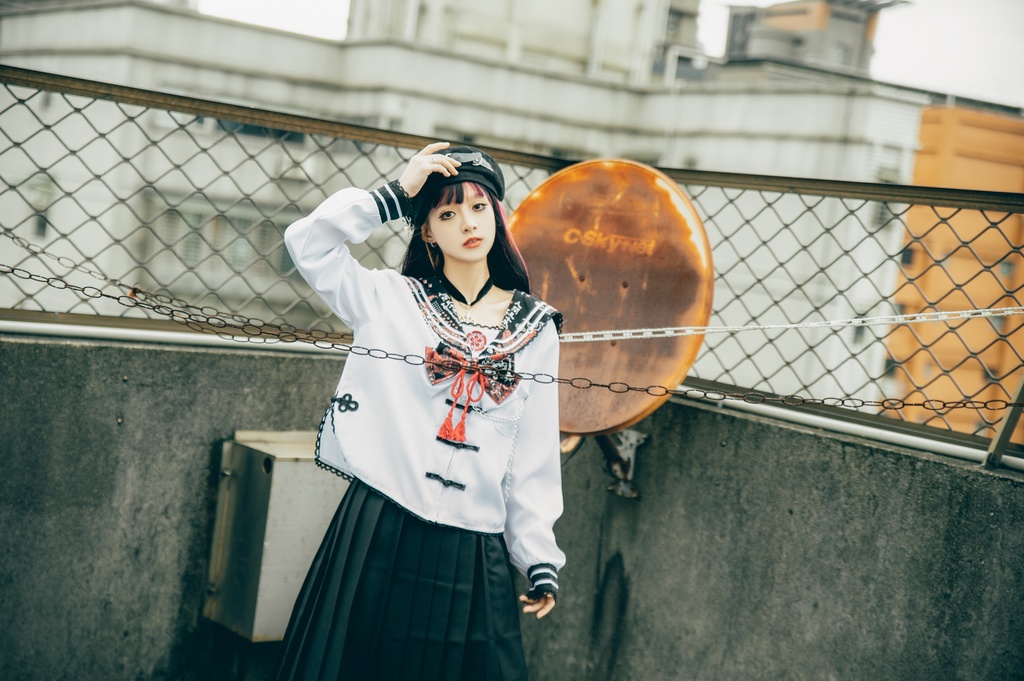 Jillpunk 和風モード 和柄 戦国武将物語 第六天魔王 織田信長 武将譚 中華風 チャイナボタン タッセル蝶ネクタイ付き 長袖 制服 セーラー服 オリジナル メンズ レディー V系 カッコいい おしゃれ 男女兼用ファッション